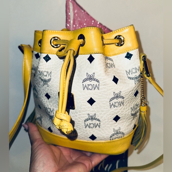 MCM 💛 White and Yellow Mini Bucket Bag - Picture 3 of 6